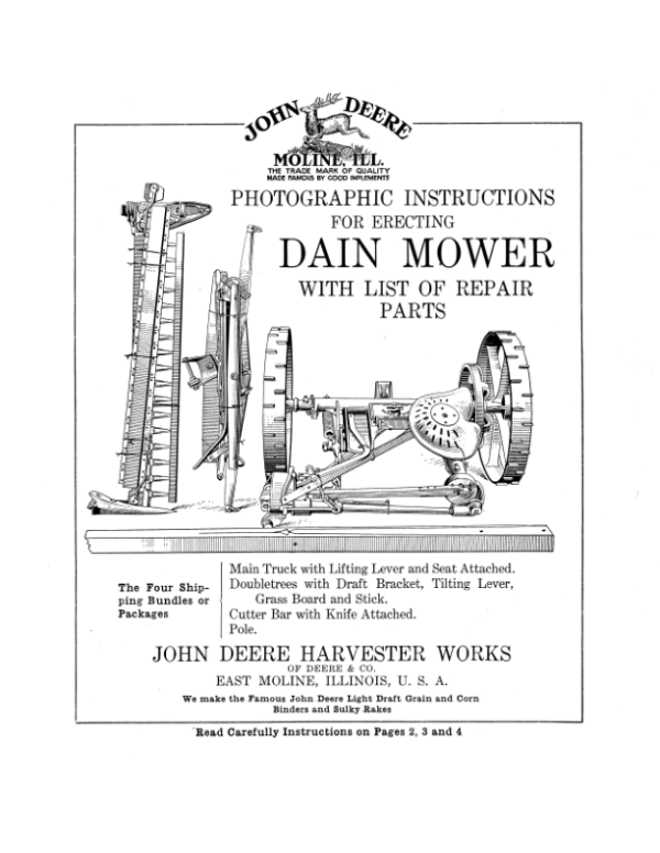 John Deere Erecting Dain Mower – Lifting Lever Operator’s Manual (DIR1N) Workshop Guide