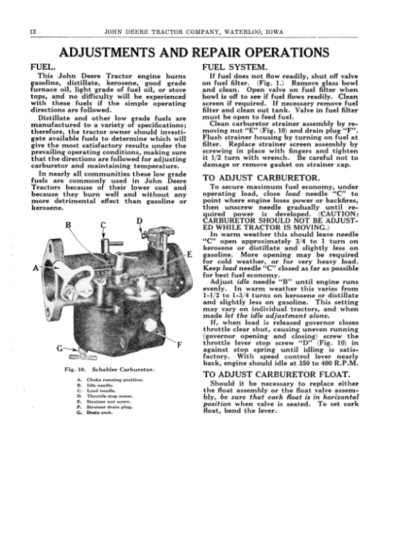 John Deere General Purpose Tractor ‘AN’ & ‘ANH’ Models Operator’s Manual (DIR206C) Workshop Guide