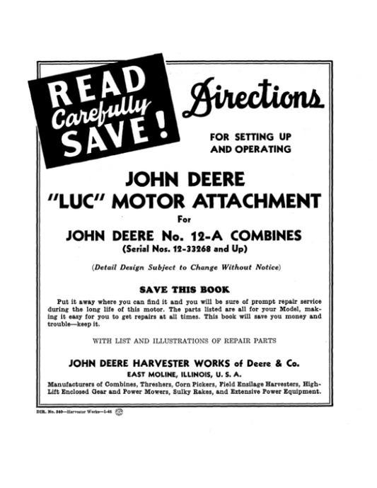 John Deere LUC Engine Operator’s Manual (DIR340) Workshop Guide