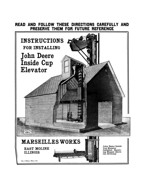 John Deere Installing Inside Cup Elevator Operator’s Manual (DIR3B) Workshop Guide