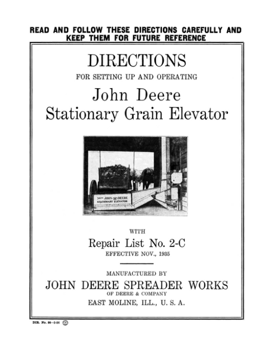 John Deere 1300 & 1400 Stationary Grain Elevators Operator’s Manual (DIR56B) Workshop Guide
