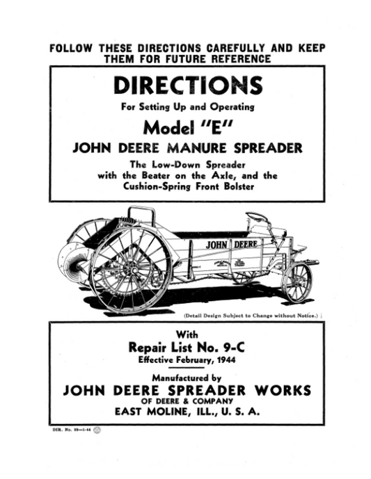 John Deere E Manuare Spreader Operator’s Manual (DIR59A) Workshop Guide