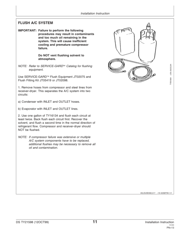 John Deere TY6626, TY6744, TY6745 Remanufactured A/C Compressors Operator’s Manual (DSTY21598) Workshop Guide