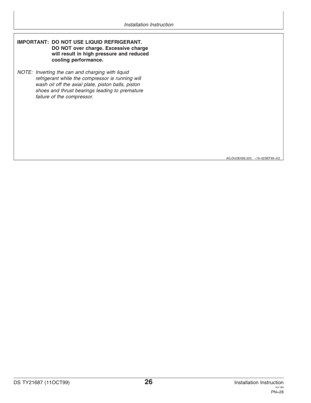 John Deere TY6770, TY6771 Remanufactured A/C Compressors Operator’s Manual (DSTY21687) Workshop Guide