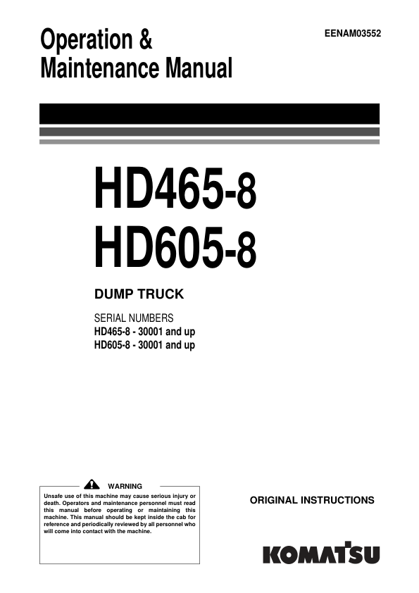 Komatsu HD465-8, HD605-8 Dump Truck Service Repair Manual Workshop Guide