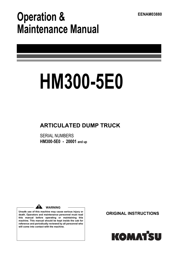 Komatsu HM300-5E0 Dump Truck Service Repair Manual Workshop Guide