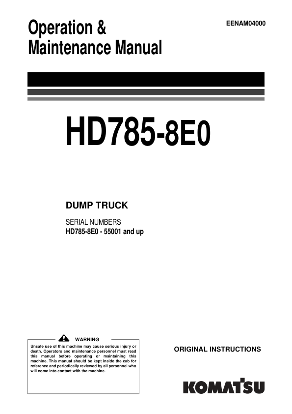Komatsu HD785-8E0 Dump Truck Service Repair Manual Workshop Guide