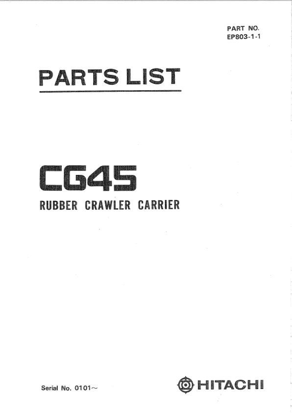 Hitachi CG45 Crawler Carriers Parts Catalog Manual – EP80311 Workshop Guide