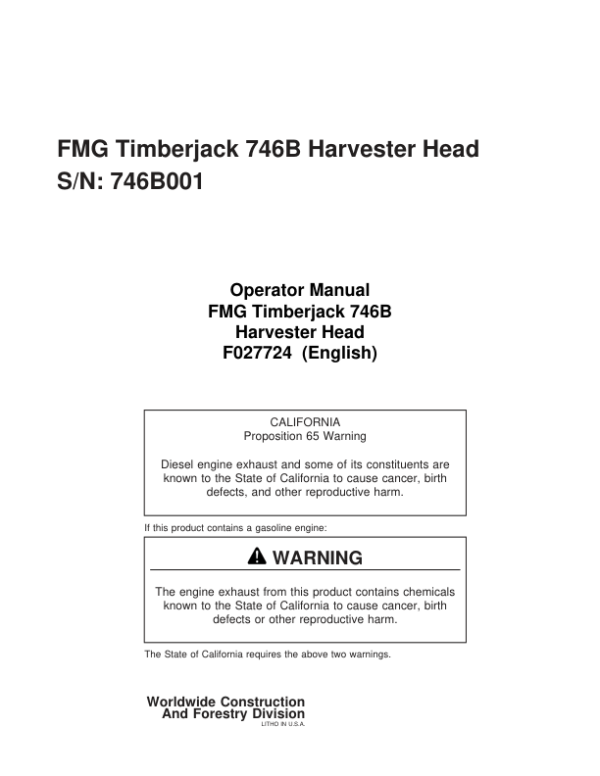 John Deere 746B Attachments Operator’s Manuals (F027724) Workshop Guide