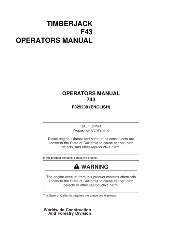 John Deere 743 Harvesting Heads Operator’s Manuals (F029238) Workshop Guide