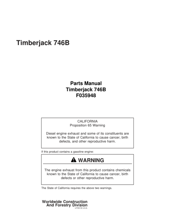 Timberjack 746B Harvesting Heads (SN 34680 -) Parts Catalog Manual – F035948 Workshop Guide