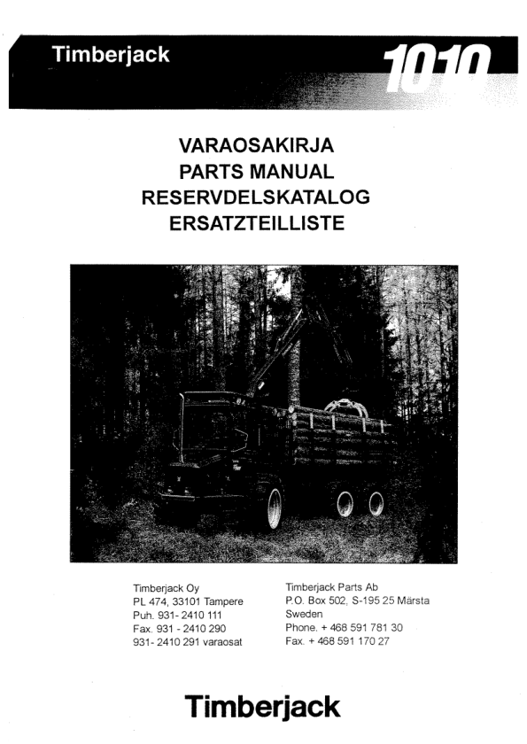 Timberjack 1010 Forwarders (SN 10101458–) Parts Catalog Manual Workshop Guide
