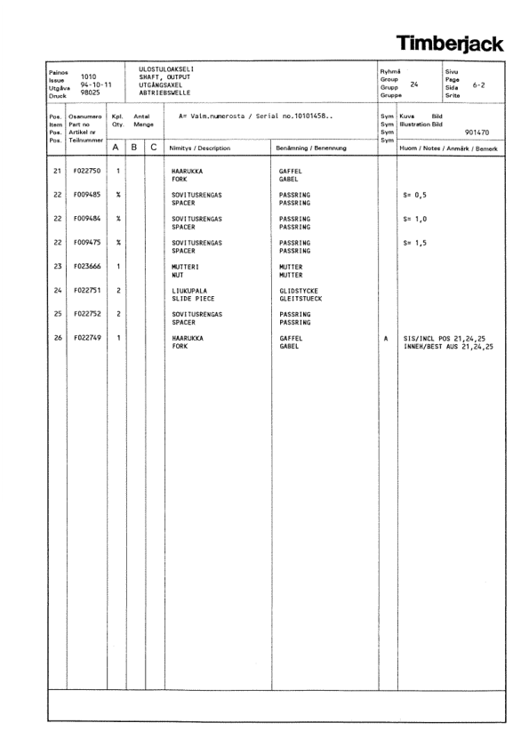 Timberjack 1010 Forwarders (SN 10101458–) Parts Catalog Manual Workshop Guide