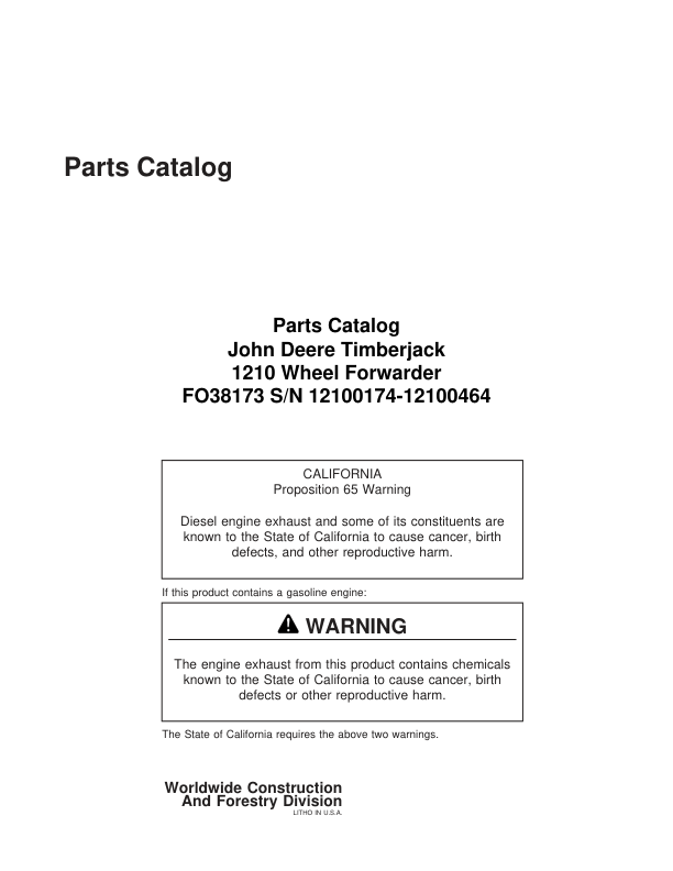 Timberjack 1210 Forwarders (SN 12100174 – 12100464) Parts Catalog Manual Workshop Guide