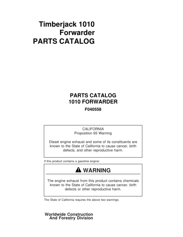 Timberjack 1010 Forwarders (SN 10101621–10101999) Parts Catalog Manual Workshop Guide