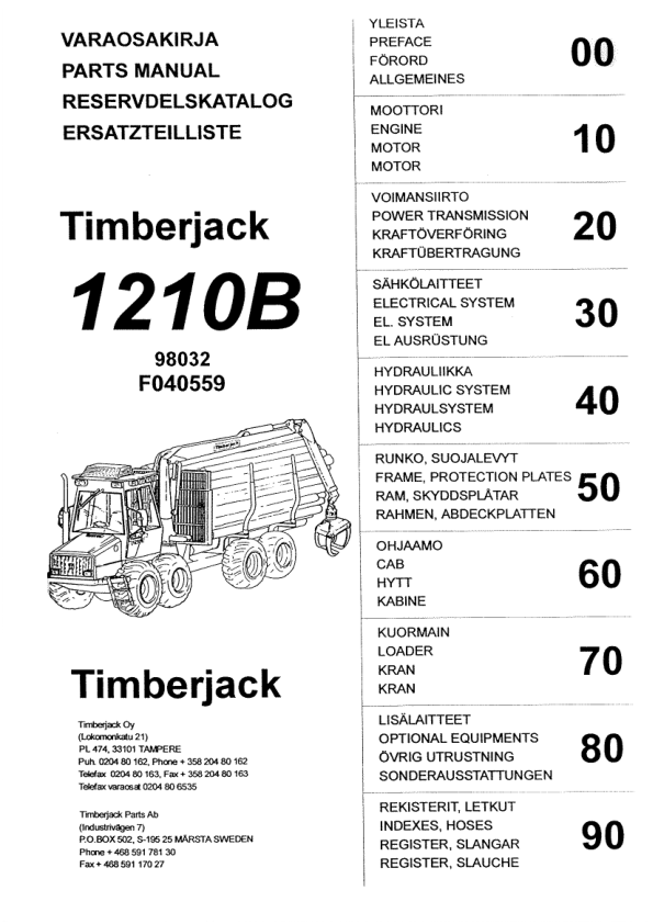 Timberjack 1210B Forwarders (SN 12100465–) Parts Catalog Manual Workshop Guide