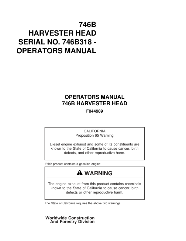 John Deere 746B Attachments Operator’s Manuals (F044989) Workshop Guide