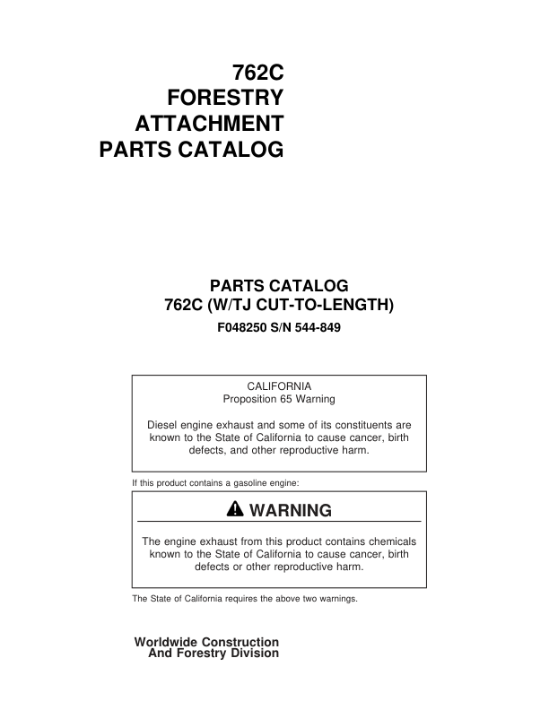 Timberjack 762C Harvesting Heads (SN 762C544 – 762C849) Parts Catalog Manual Workshop Guide