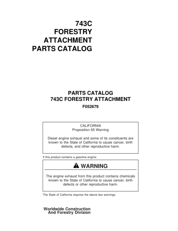Timberjack 743C Harvesting Heads (SN XXX206-) Parts Catalog Manual Workshop Guide