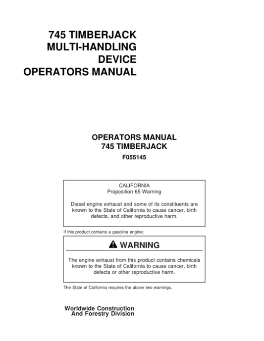 John Deere 745 Harvesting Heads Operator’s Manuals (F055145) Workshop Guide