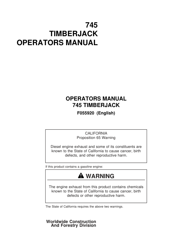 John Deere 745 Harvesting Heads Operator’s Manuals (F055920) Workshop Guide
