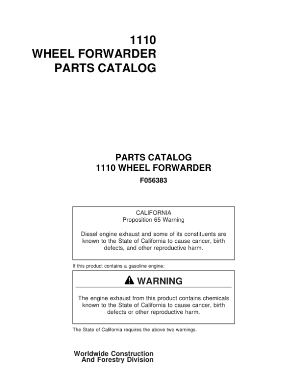 Timberjack 1110NA Forwarders (SN 10DH1000–10DH1035 & WC1110X001036–) Parts Catalog Manual Workshop Guide