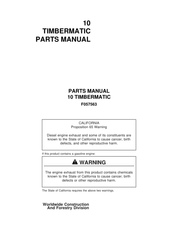 John Deere TIMBERMATIC 10 Measuring Systems Parts Catalog Manual – F057563 Workshop Guide