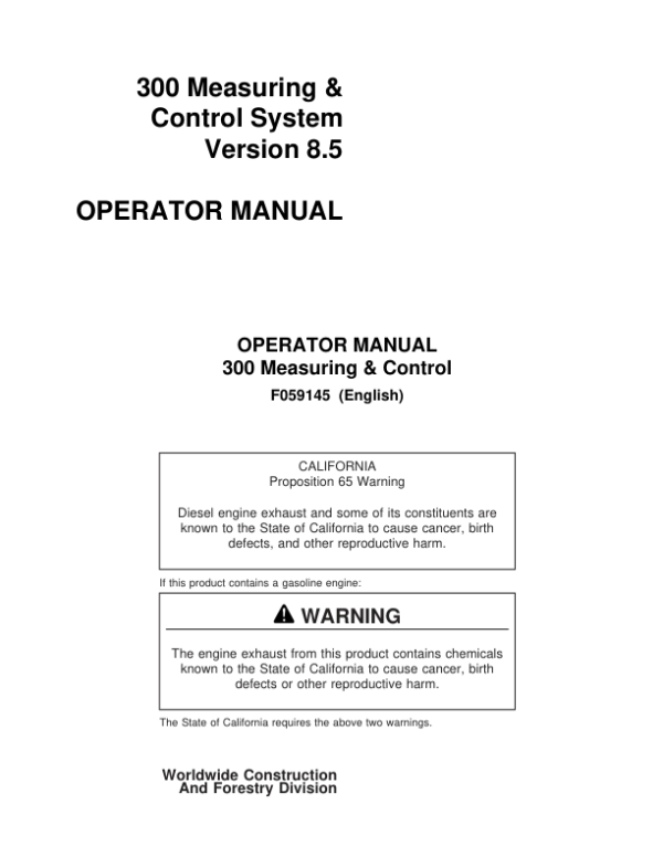 John Deere TJ3000 Measuring And Control Systems Operator’s Manuals (F059145) Workshop Guide