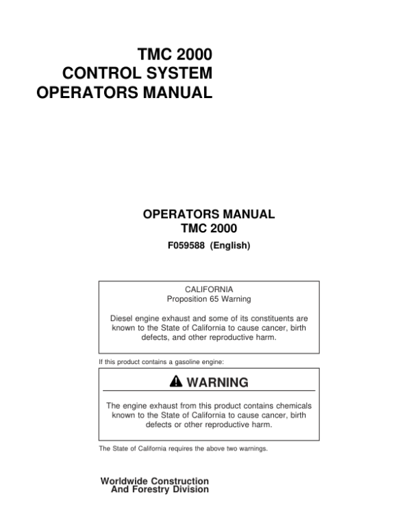 John Deere TMC2000 Control Systems Operator’s Manuals (F059588) Workshop Guide