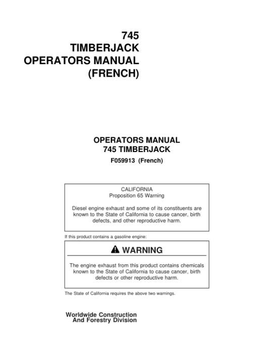 John Deere 745 Harvesting Heads Operator’s Manuals (F059913) Workshop Guide