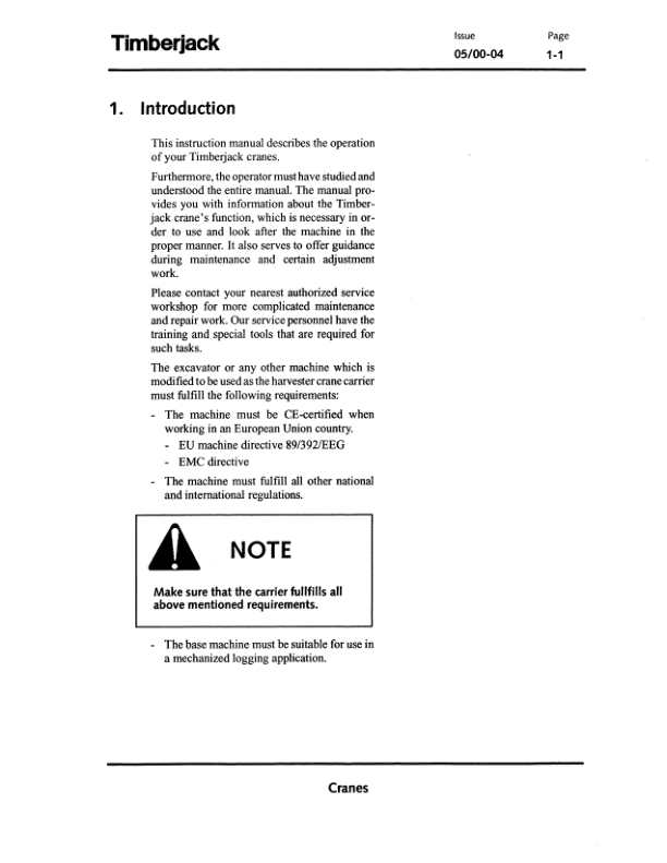 John Deere TJ200H, TJ180H, TJ140H Forwarder Cranes Operator’s Manuals (F060357) Workshop Guide