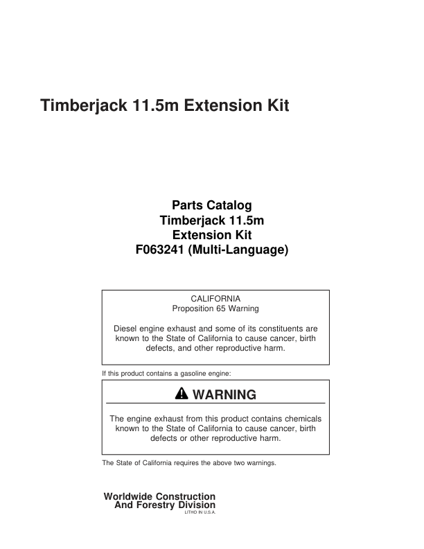 Timberjack 11.5m Extension Kit Parts Catalog Manual – F063241 Workshop Guide