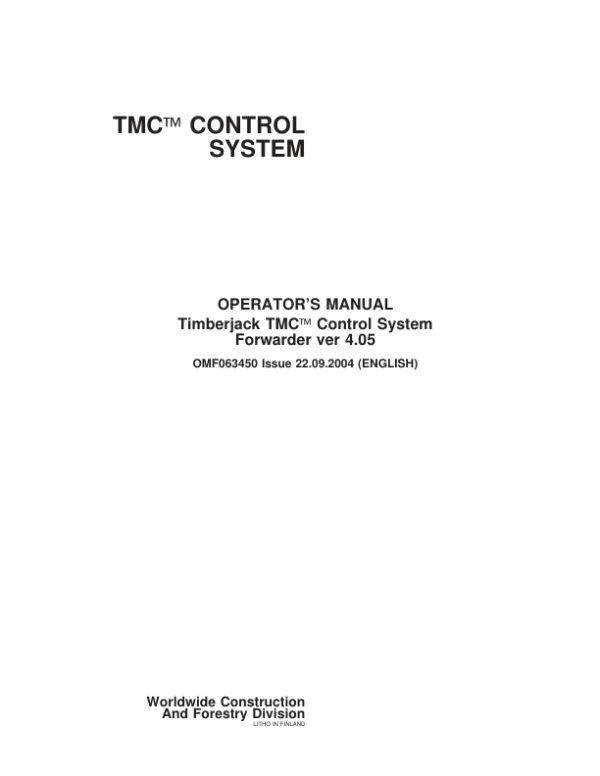 John Deere TMC Control Systems Operator’s Manuals (F063450) Workshop Guide