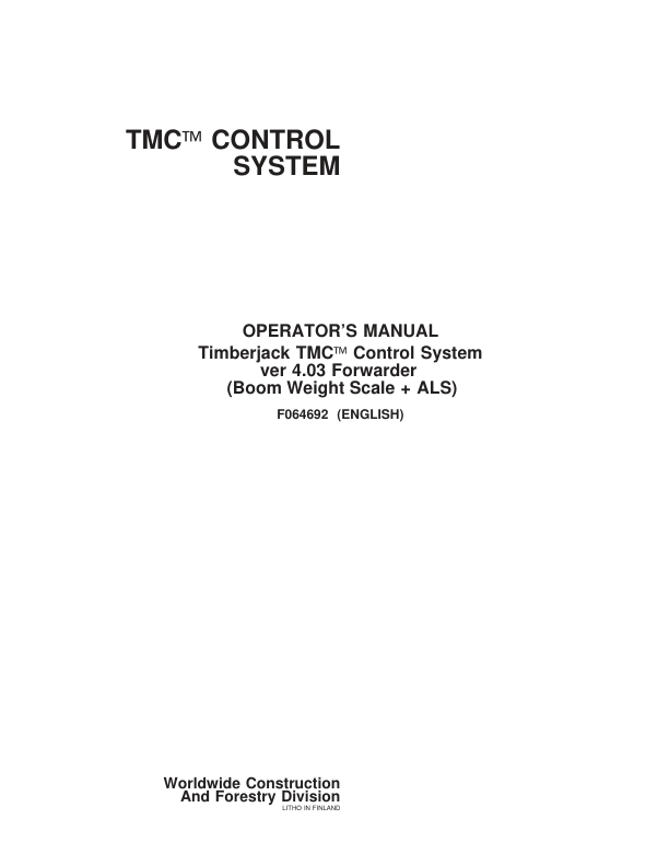 John Deere TMC Control Systems Operator’s Manuals (F064692) Workshop Guide