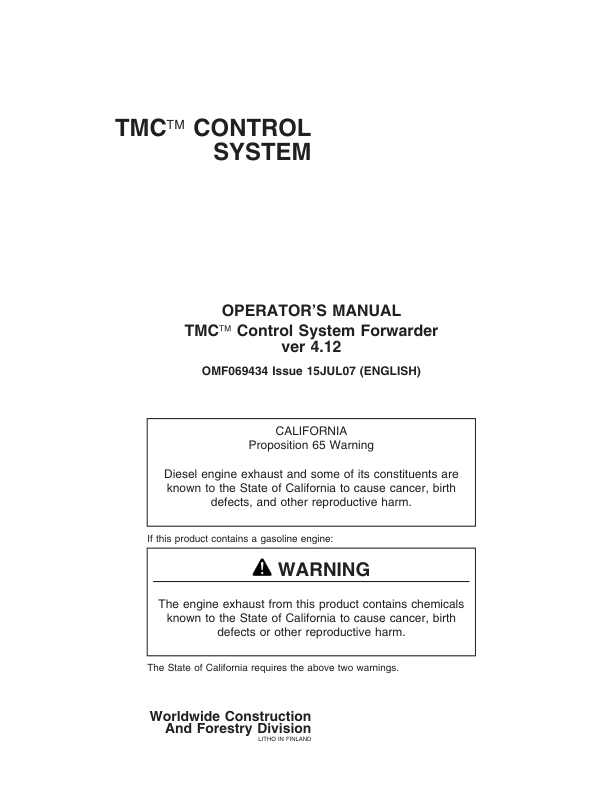 John Deere TMC Measuring And Control Systems Operator’s Manuals (F069434) Workshop Guide