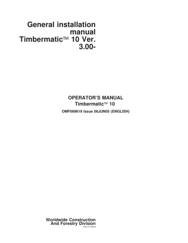 John Deere TIMBERMATIC 10 Measuring Systems Operator’s Manuals (F069619) Workshop Guide