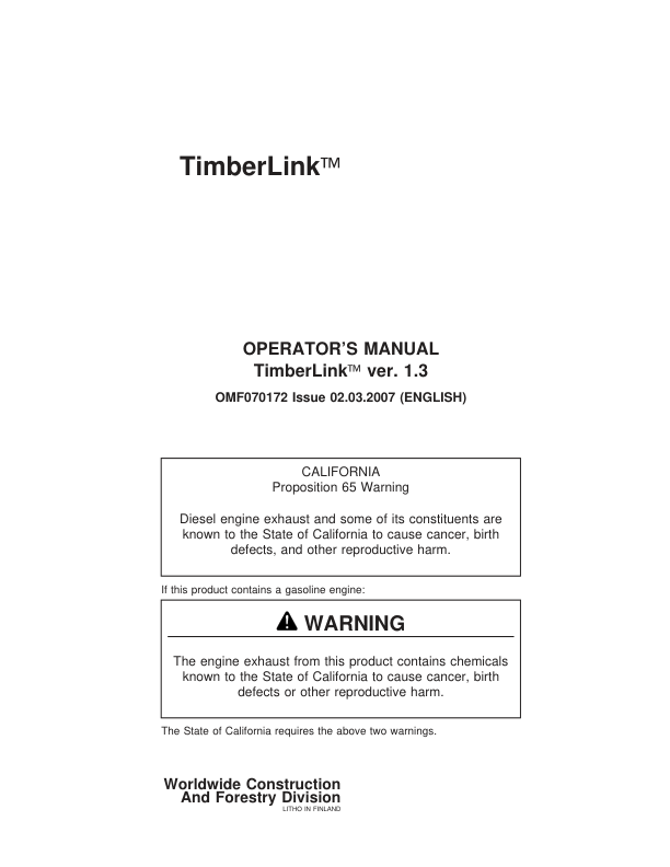 John Deere TIMBERLINK Measuring And Control Systems Operator’s Manuals (F070172) Workshop Guide