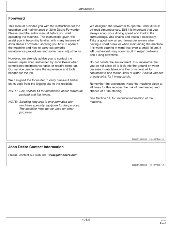 John Deere 810D Forwarders Operator’s Manuals (F071558) Workshop Guide