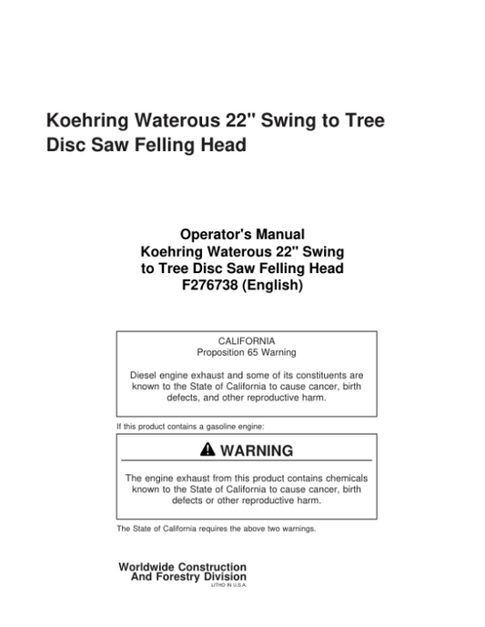 John Deere 20 INCH Stt Disc Saw Felling Heads Operator’s Manuals (F276738) Workshop Guide