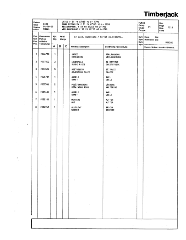 Timberjack 810B Forwarders (SN 8100296-) Parts Catalog Manual Workshop Guide