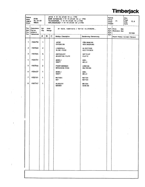Timberjack 810B Forwarders (SN 8100296-) Parts Catalog Manual Workshop Guide