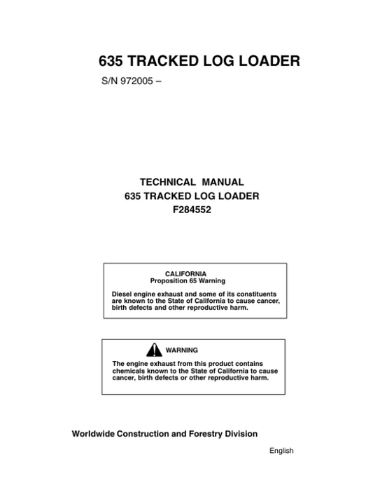 John Deere 635 Knuckleboom Loader Operator’s Manuals (F284552) Workshop Guide