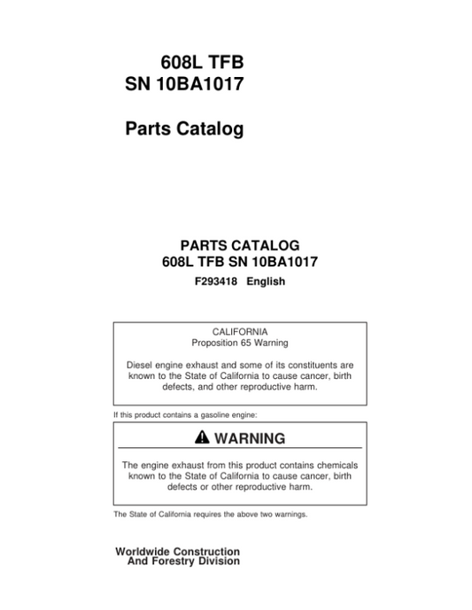 John Deere 608L Tracked Feller Bunchers Operator’s Manuals (F293418) Workshop Guide