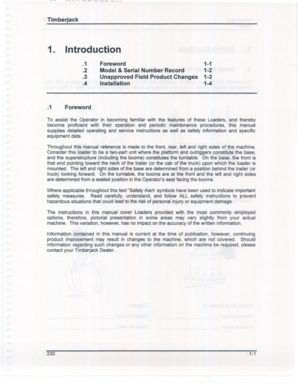 John Deere 230 Knuckleboom Loader Operator’s Manuals (F306363) Workshop Guide