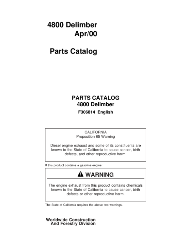Timberjack 4800 Delimbers (SN 36617-) Parts Catalog Manual – F306814 Workshop Guide