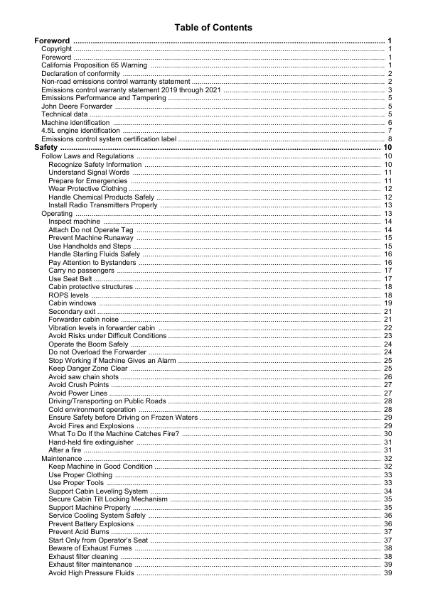 John Deere 910G, 1010G Forwarders Operator’s Manuals (F712228) Workshop Guide