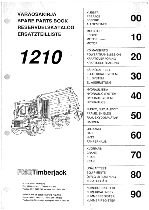 Timberjack 1210 Forwarders (SN –12100173) Parts Catalog Manual Workshop Guide