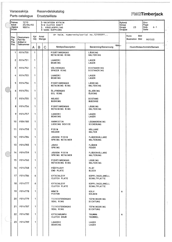 Timberjack 1210 Forwarders (SN –12100173) Parts Catalog Manual Workshop Guide