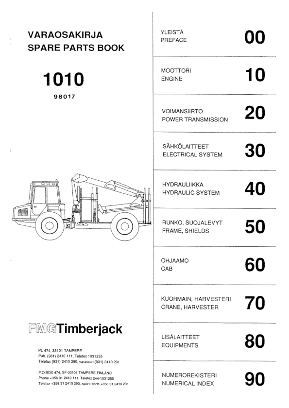 Timberjack 1010 Forwarders (SN 10101383–) Parts Catalog Manual – F98017 Workshop Guide