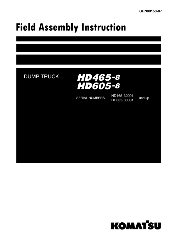 Komatsu HD465-8, HD605-8 Dump Truck Service Repair Manual Workshop Guide
